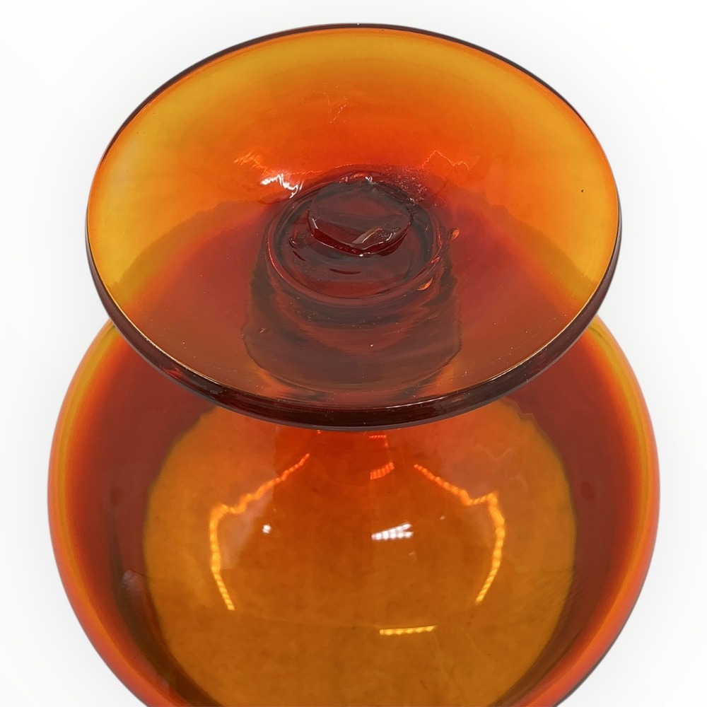 Blenko Tangerine Hand Blown Glass Footed Bowl Pedestal Compote 6.75 inches MCM - Picture 10 of 11